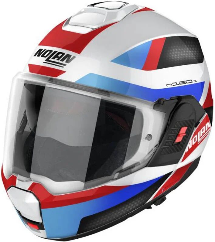 NOLAN - Casco N120-1 Subway N-Com Metal Bianco / Blue / Rosso / Nero Rosso,Blu,Bianco M