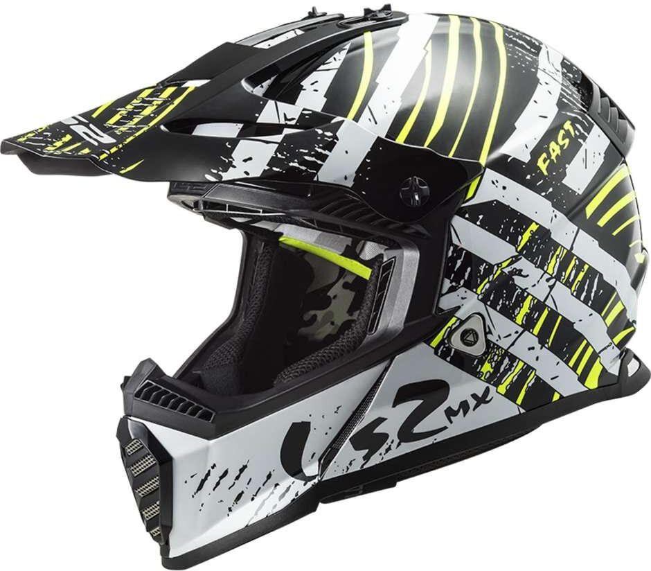 Casco Cross Enduro Moto Ls2 MX437 FAST EVO Verve Nero Bianco taglia XL