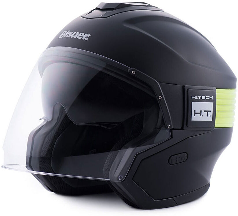 Casco Moto Jet in Fibra Blauer HACKER Nero Giallo Fluo taglia S