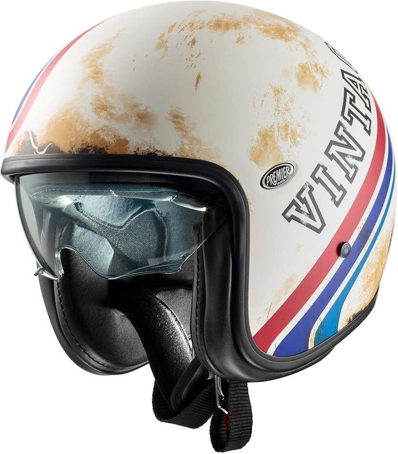 Casco Moto Jet Premier VINTAGE BTR 12 BM Bianco Blu Rosso Op taglia S