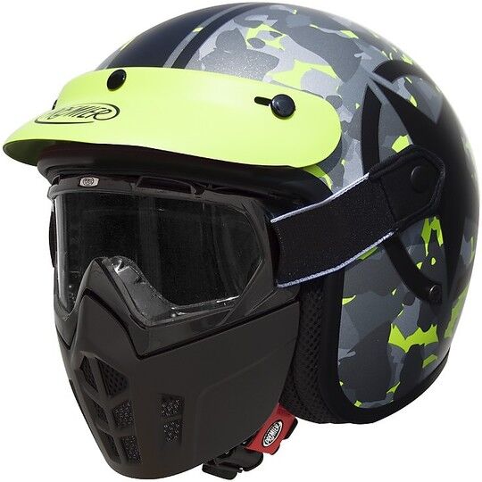 Casco Moto Jet Premier Vintage In Fibra Mask Star Camo Fluo taglia XS