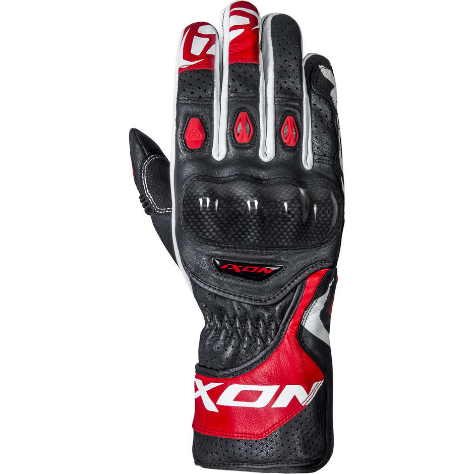 Guanti Moto In Pelle Sportivi Ixon RS CIRCUIT-R Nero Rosso taglia L