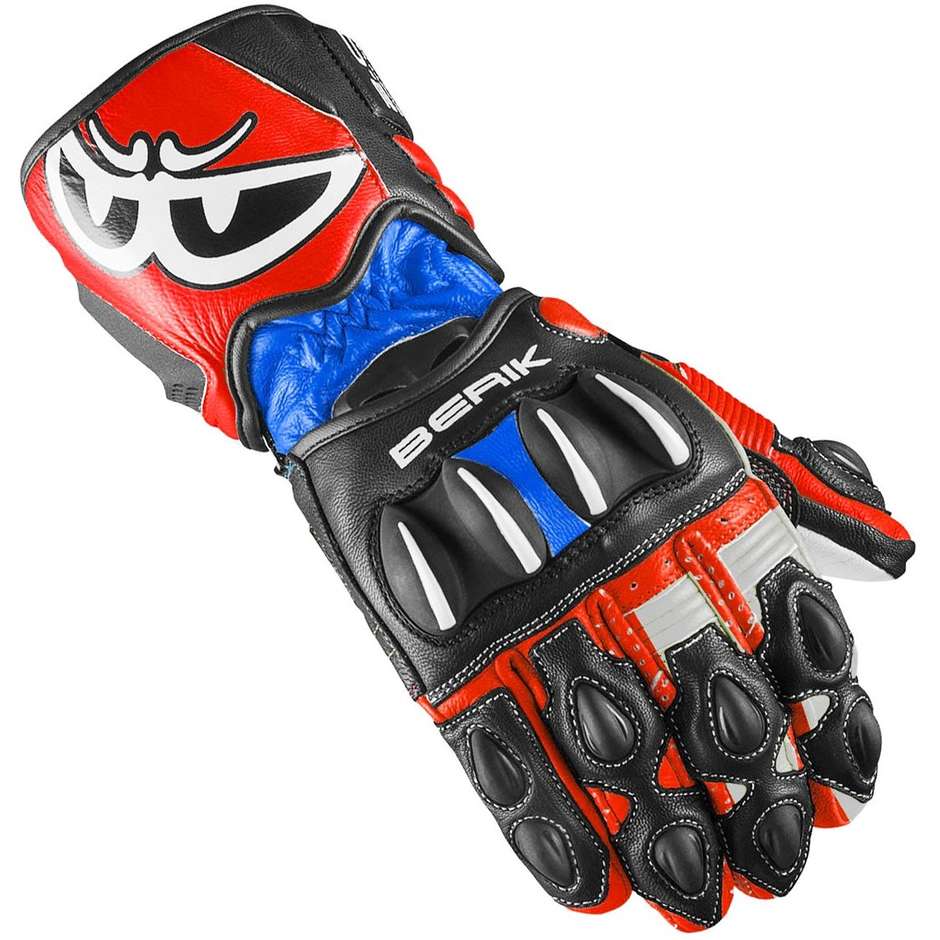 Guanti Moto Racing In Pelle Berik 2.0 195106 Pista Blu Rosso taglia S