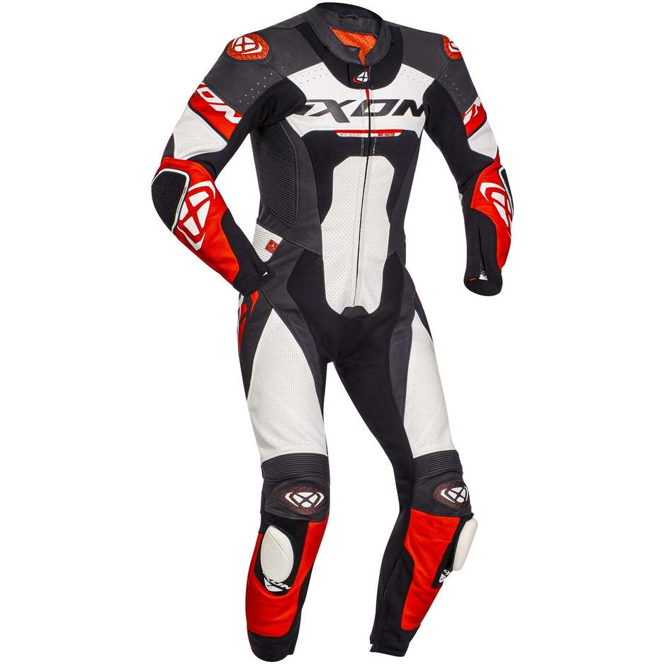 Tuta Moto Intera in Pelle Ixon JACKAL Nero Bianco Rosso taglia M