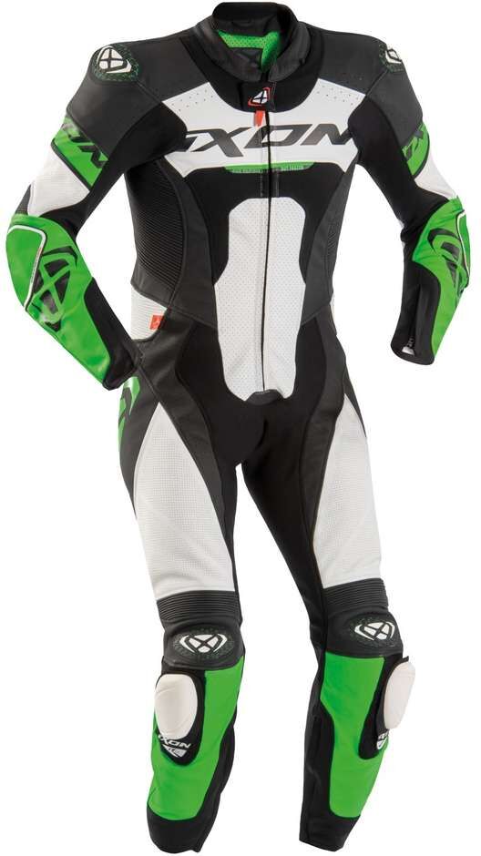 Tuta Moto Intera in Pelle Ixon JACKAL Nero Bianco Verde taglia S