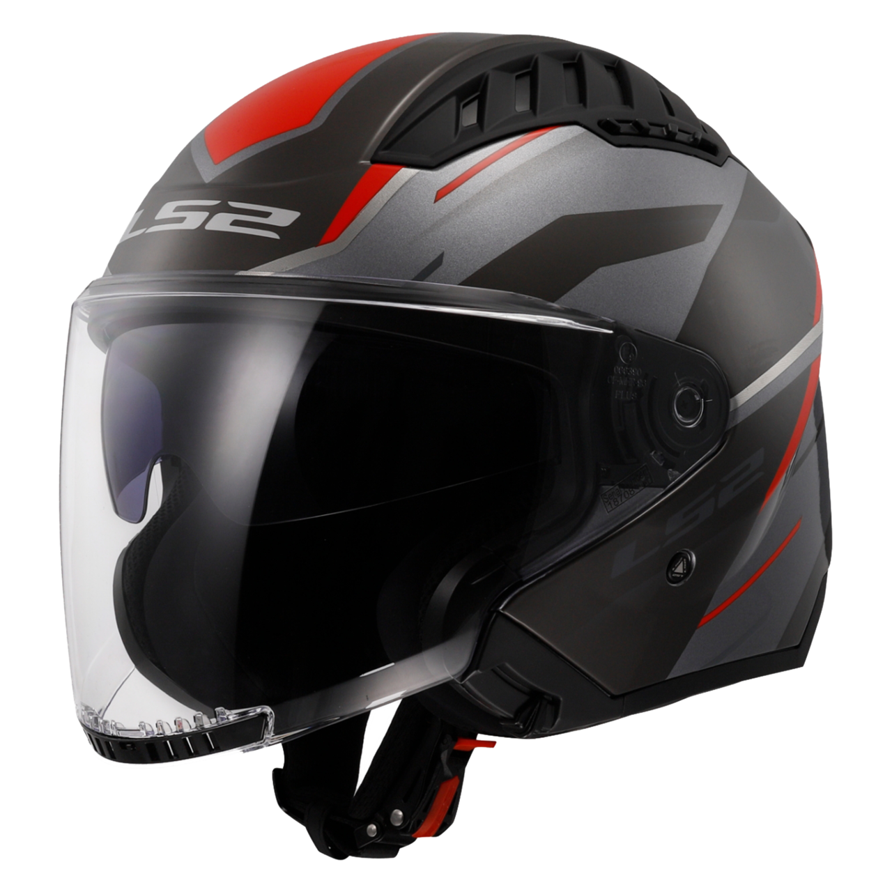 LS2 Casco Jet  OF600 Copter II Diston Grigio-Rosso