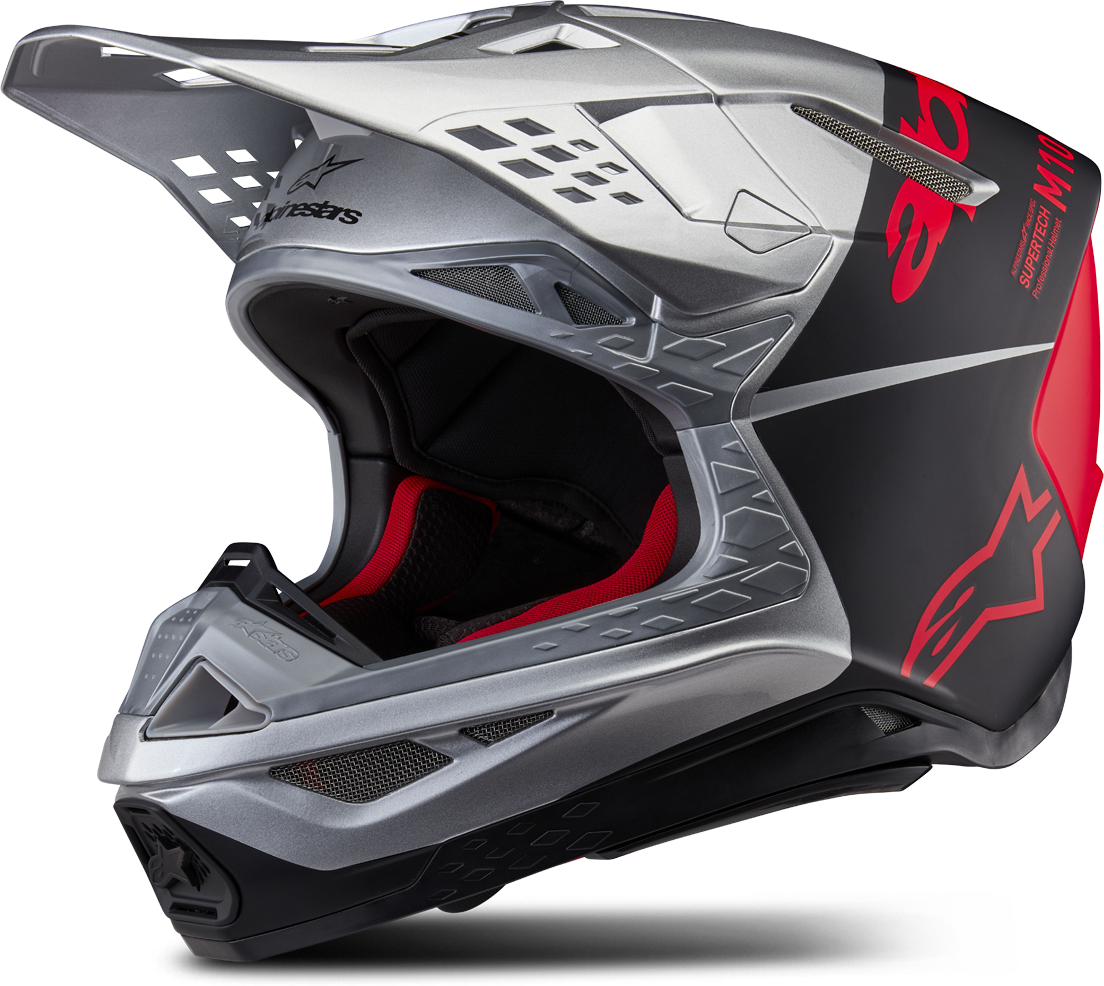 Alpinestars Casco Cross  Supertech S-M10 Flood Argento-Nero-Rosso