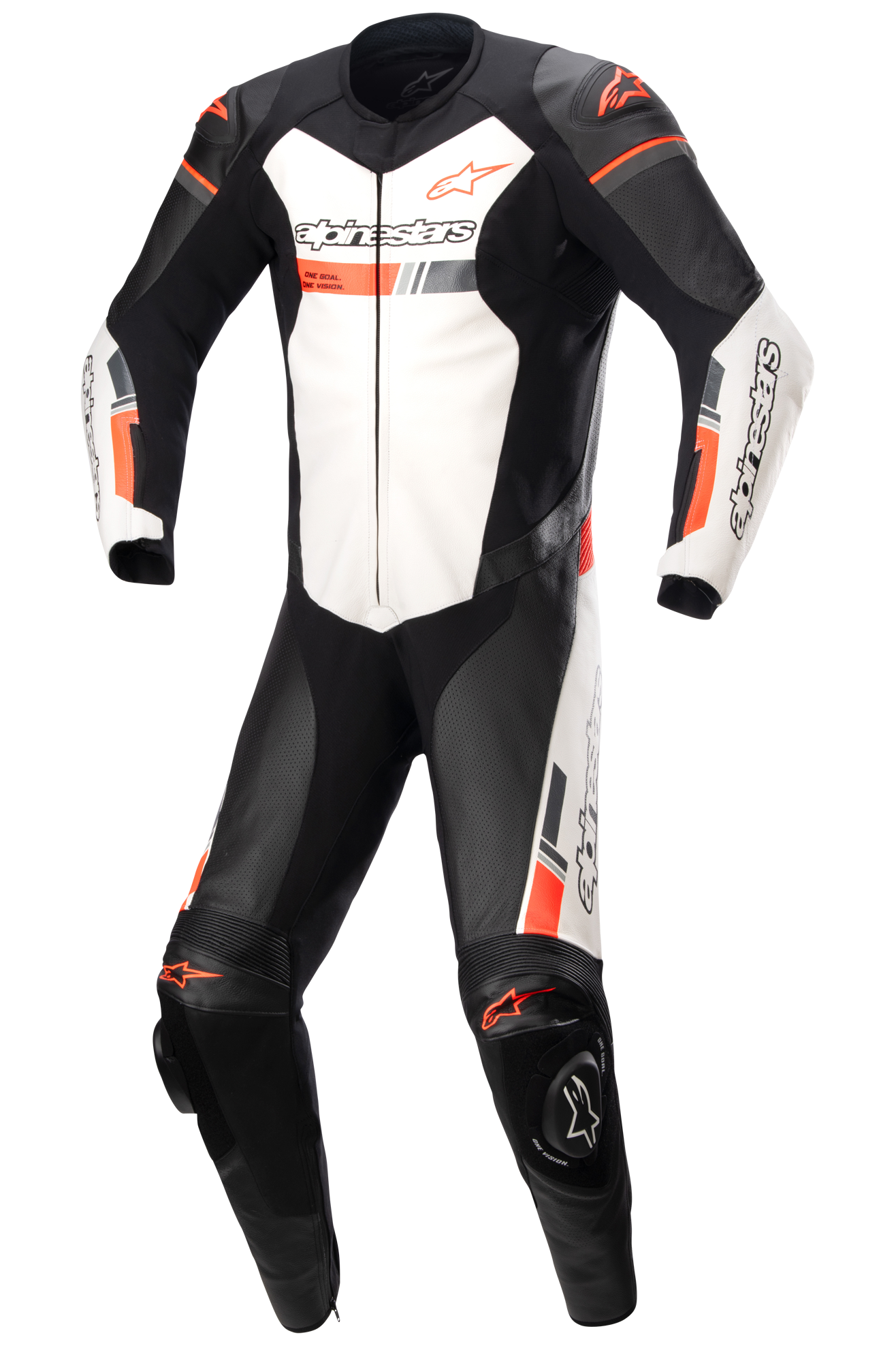 Alpinestars Tuta in Pelle  GP Force Chaser Nero-Bianco-Rosso Fluo