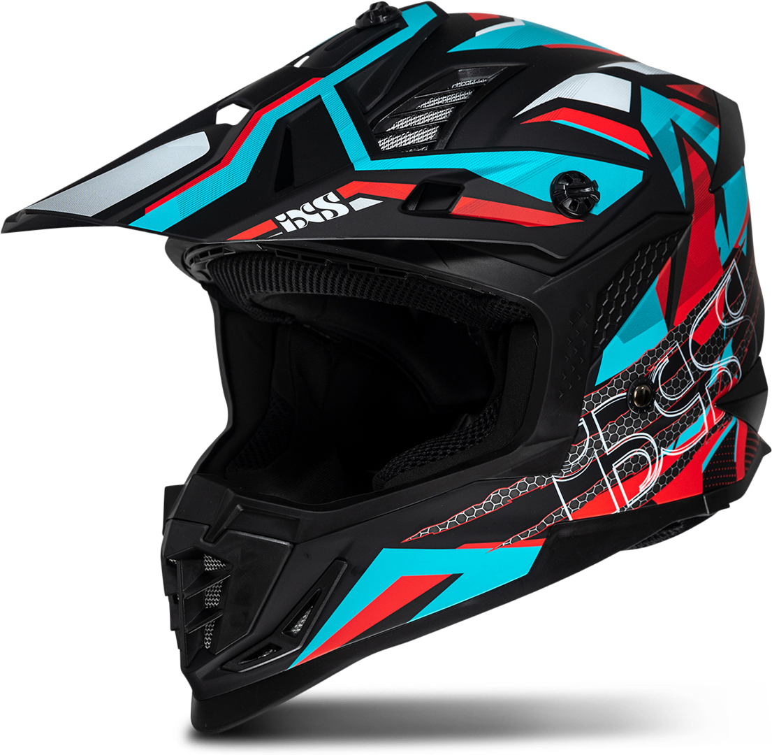 iXS Casco Cross  363 2.0 Nero Opaco-Petrol-Rosso