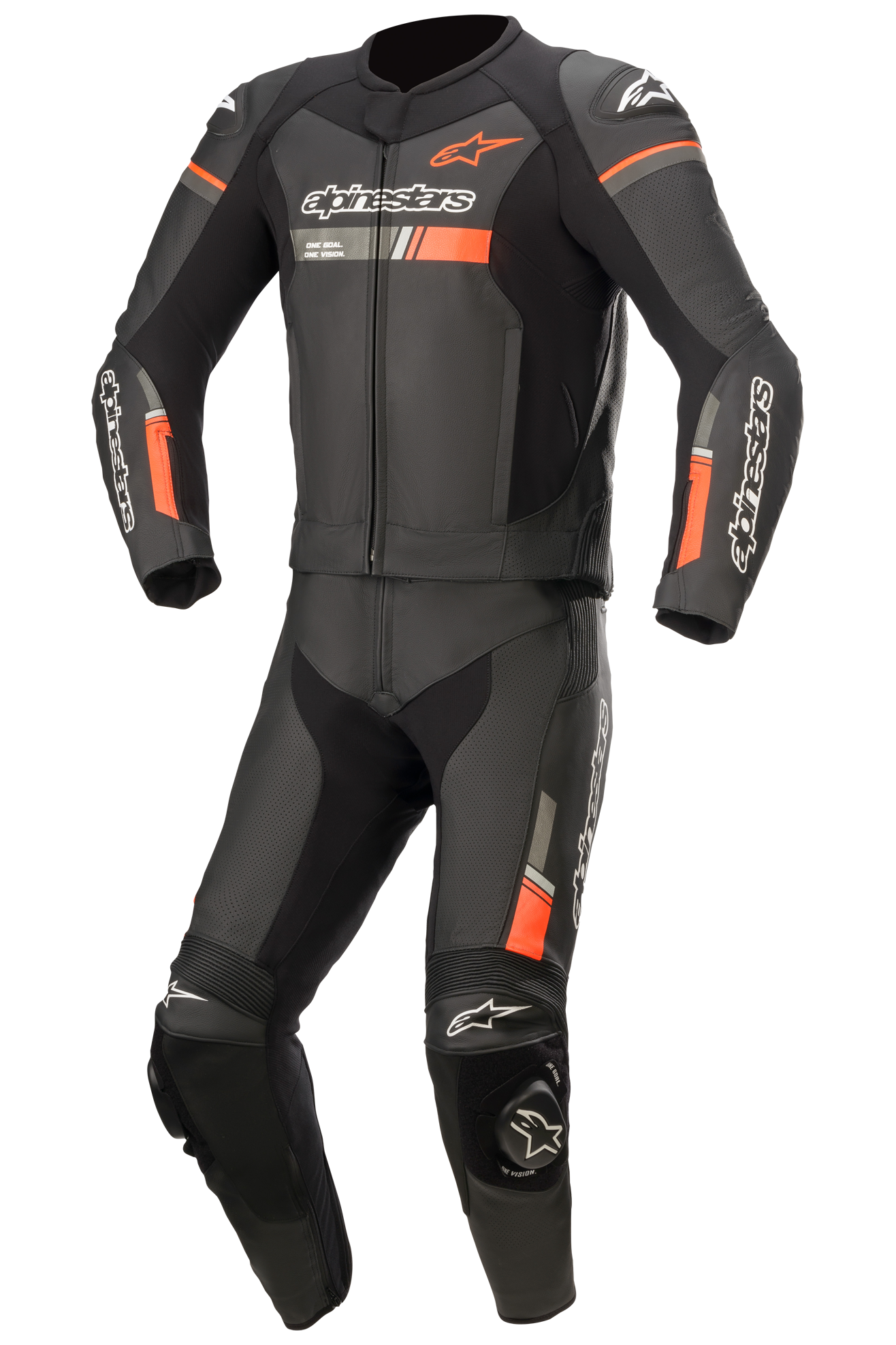 Alpinestars Tuta in Pelle 2 Pezzi  GP Force Chaser Nero-Rosso Fluo