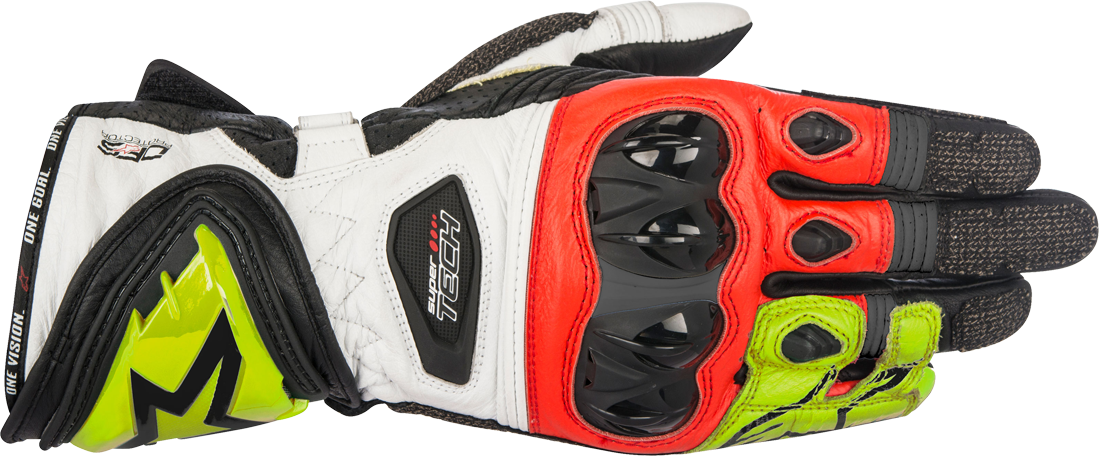 Alpinestars Guanti  Supertech 2 Nero-Bianco-Rosso-Fluo