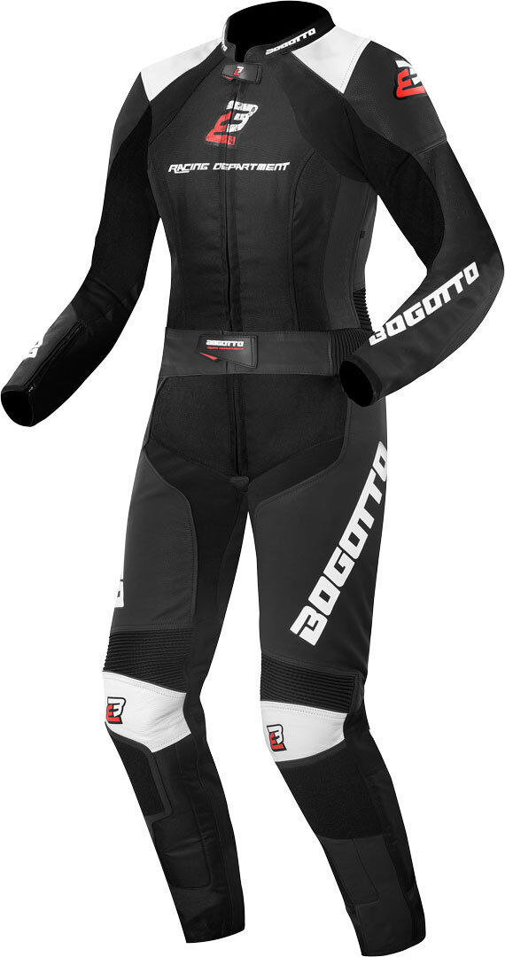 Bogotto Losail Tuta in pelle da moto da donna in due pezzi Nero Bianco 34