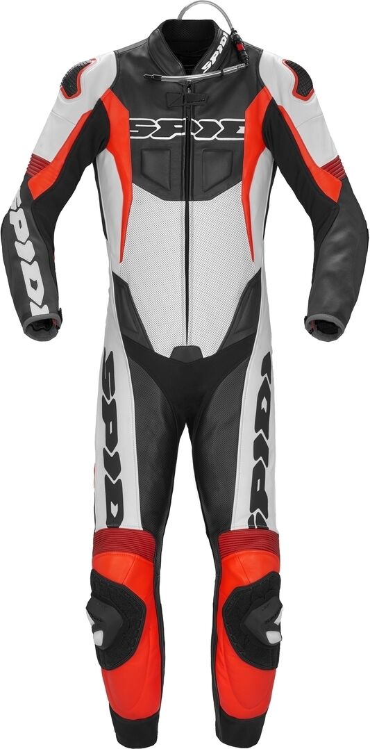 Spidi Sport Warrior Pro Tuta in pelle della moto monopezzo perforata Nero Rosso 50