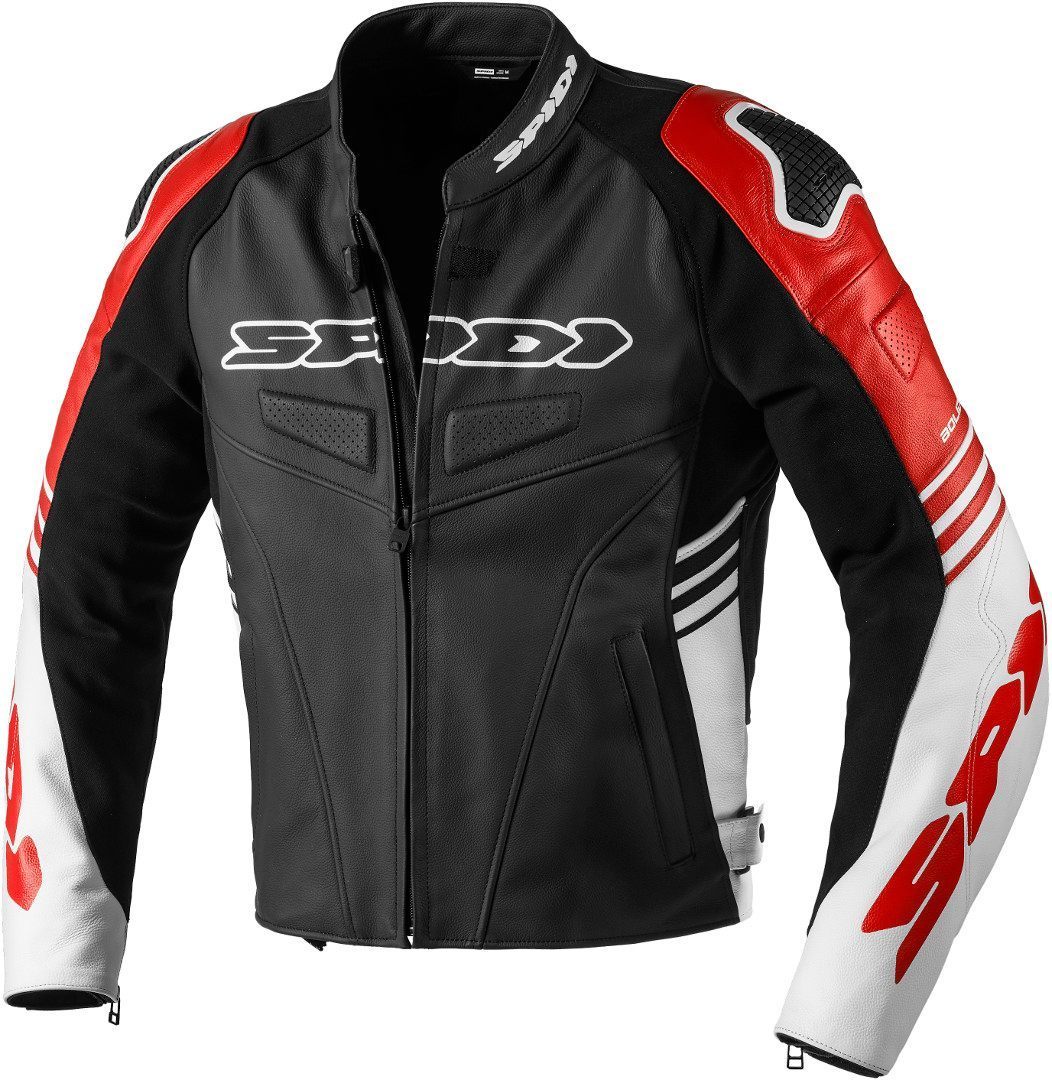 Spidi Track Warrior Giacca in pelle per moto Nero Rosso 50