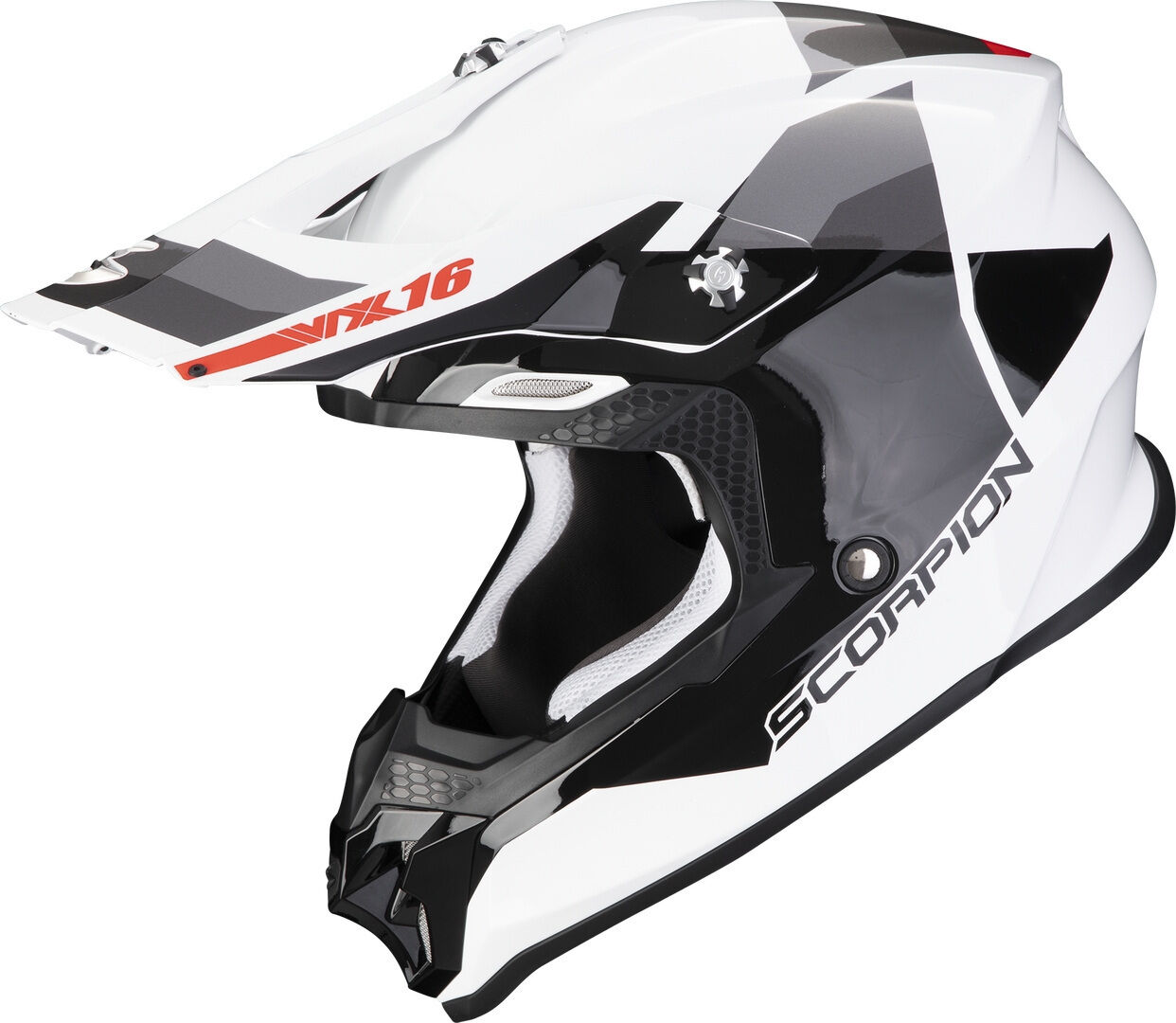 Scorpion VX-16 Evo Air Spectrum Casco Motocross Bianco Argento XL