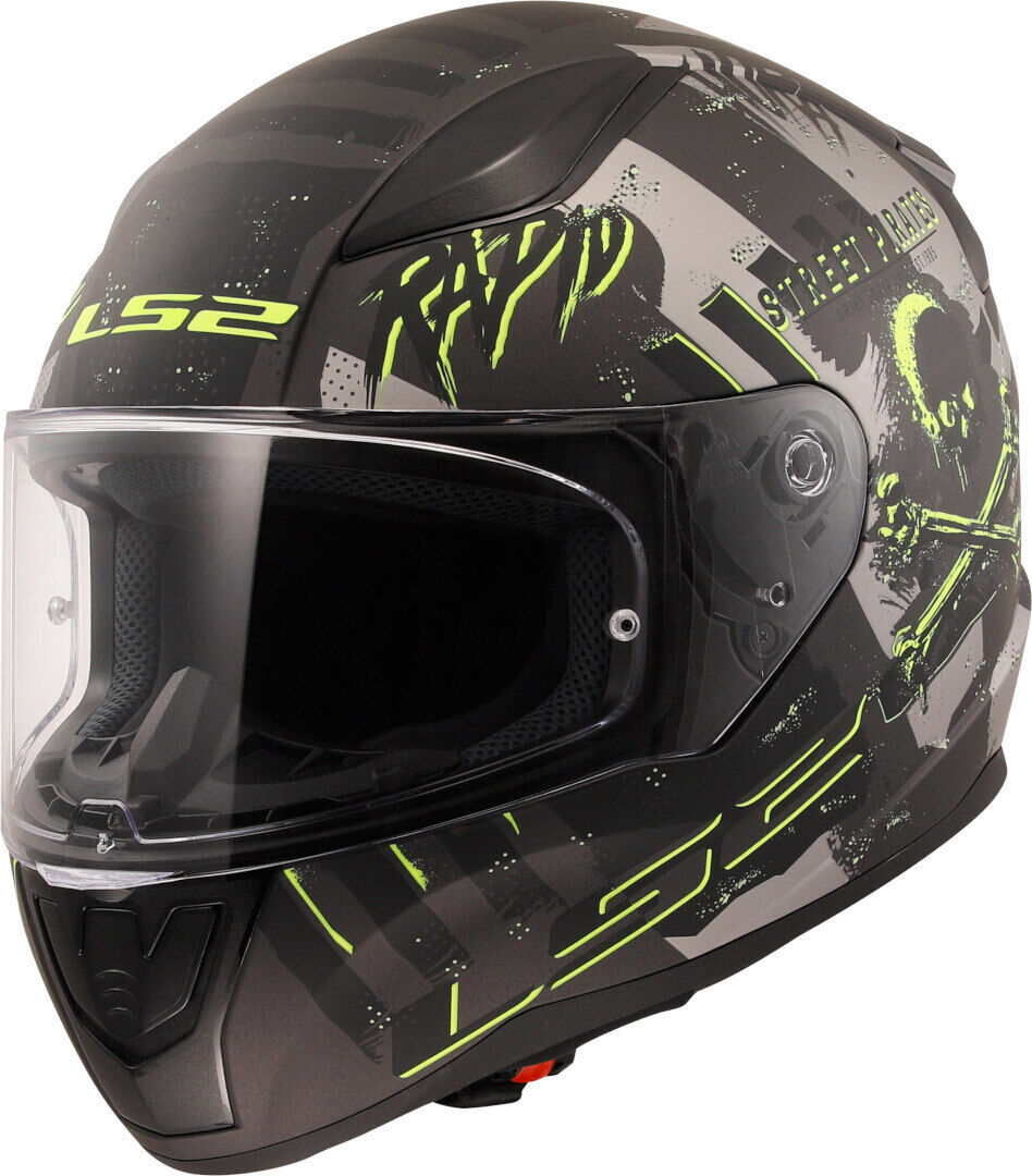 LS2 FF353 Rapid II Pirates Casco Nero Grigio Giallo XS