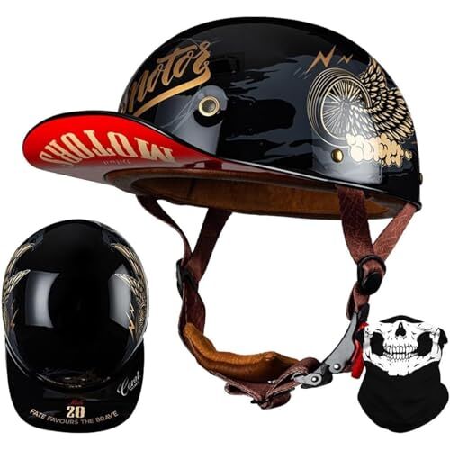 RIKCAT Retro draagbare helm halve jethelmen, vintage motorfiets halve helmhelmen komhelm scooter scooter DOT/ECE goedgekeurde retro motorfiets halve helm F,2XL=62-63cm