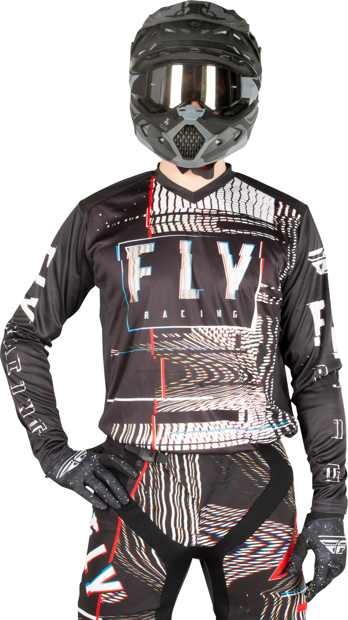 FLY Racing Crosstrui Fly Racing Lite Glitch Zwart-Rood-Blauw  - Zwart