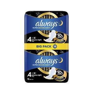 Always Serviette hygiénique ultra Secure Night avec ailettes - Lot de 2 Gris tourterelle - Publicité