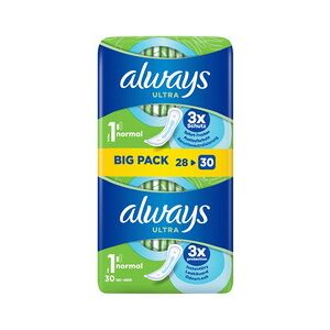 Always ultra Serviette hygiénique Normal, BigPack, taille 1 - Lot de 2 Bleu - Publicité