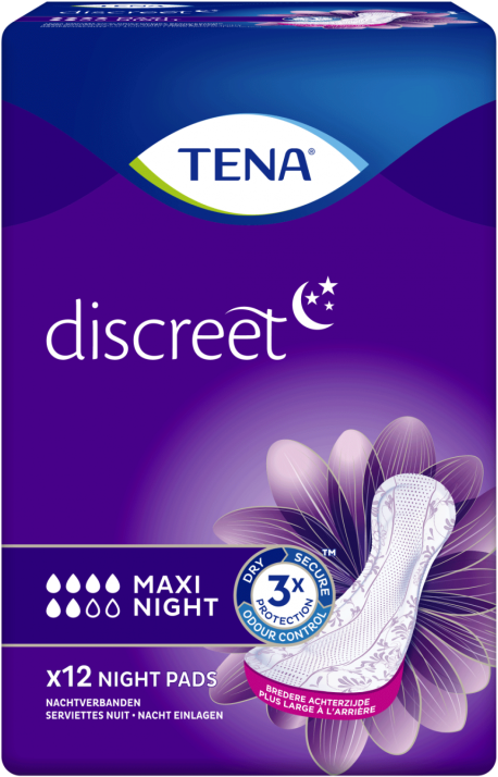 Tena Discreet Maxi Night - 12 paquets de 12 protections