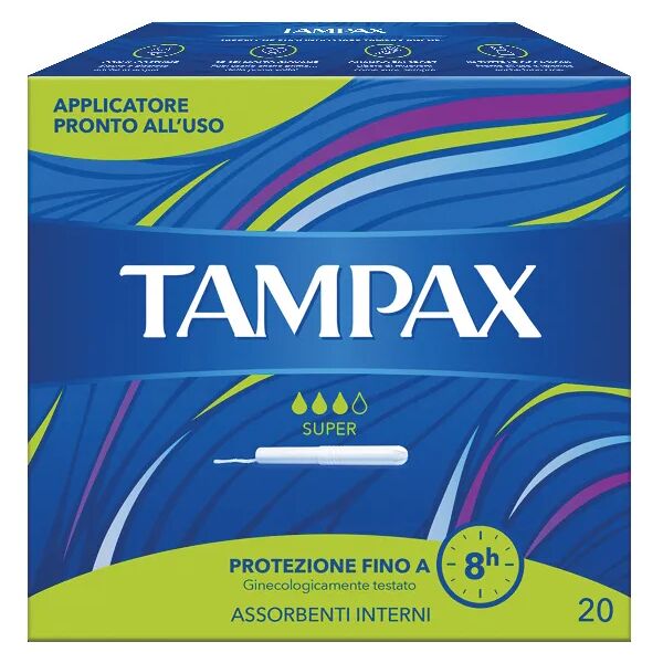 tampax blu box super assorbenti interni flusso medio abbondante 20 pezzi