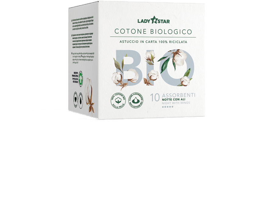 FARVIMA MEDICINALI SpA LADY STAR ASSORBENTI 100% COTONE BIOLOGICO NOTTE CON ALI 10 PZ