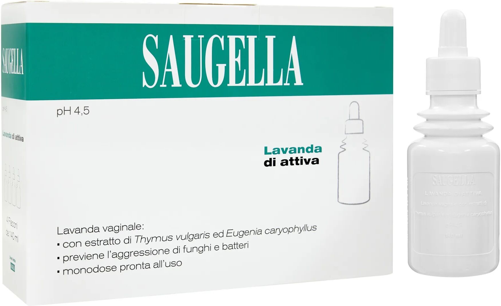 Saugella Attiva Lavanda Vaginale Ph 4,5 Antibatterica Antimicotica 4 Flaconcini da 140 ml