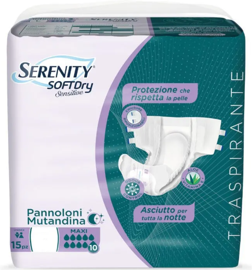 SERENITY Soft Dry Sensitive Pannolone Mutandina Maxi Taglia M 15 Pezzi