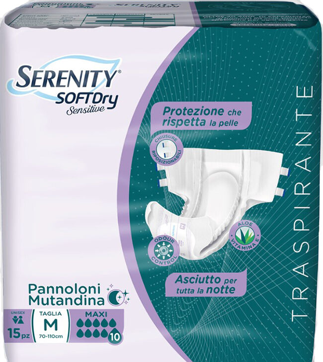 SERENITY Soft Dry Sensitive Pannolone Mutandina Maxi Taglia M 15 Pezzi