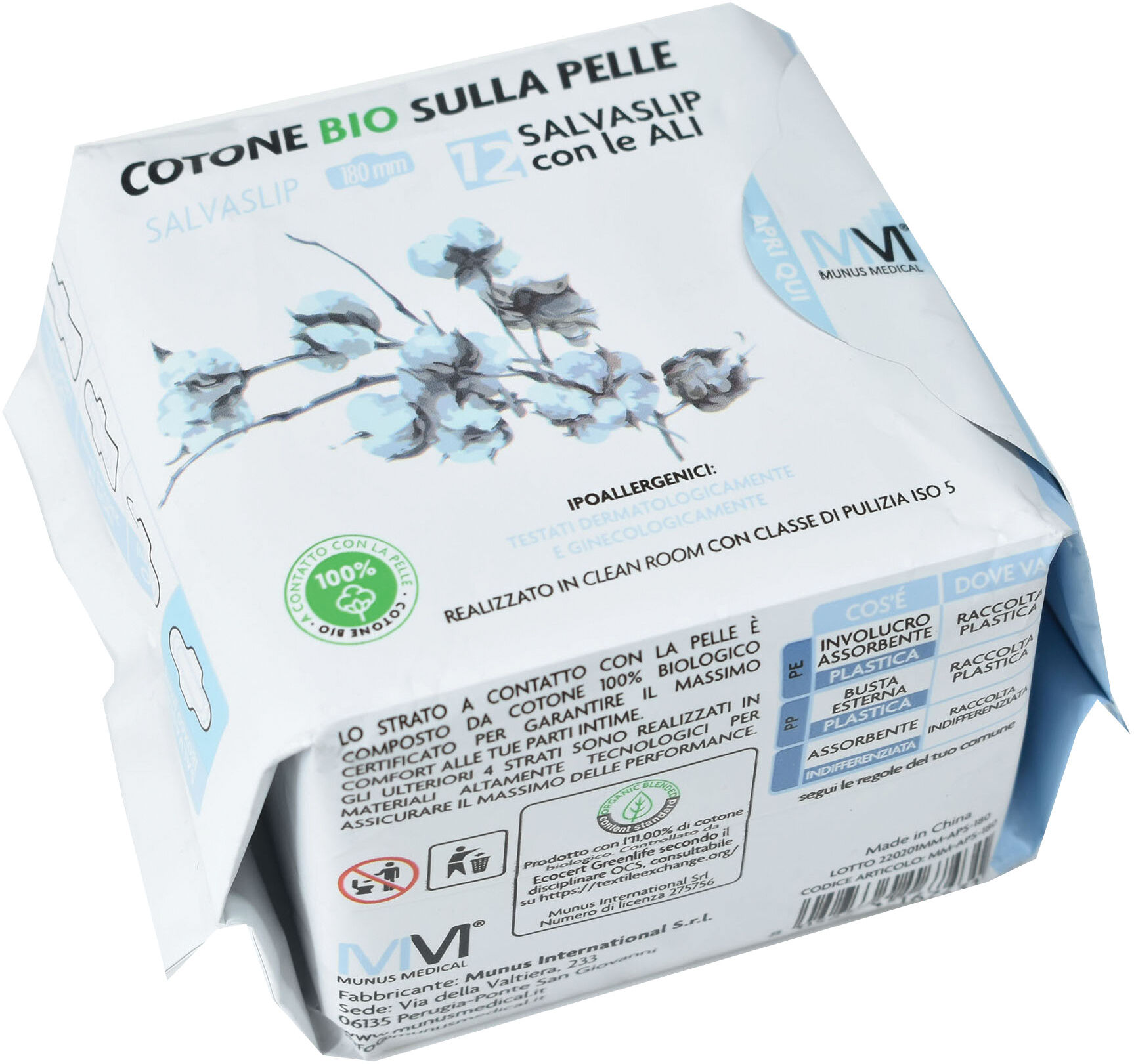 munus medical proteggi slip con ali cotone bio sulla pelle 12 pezzi