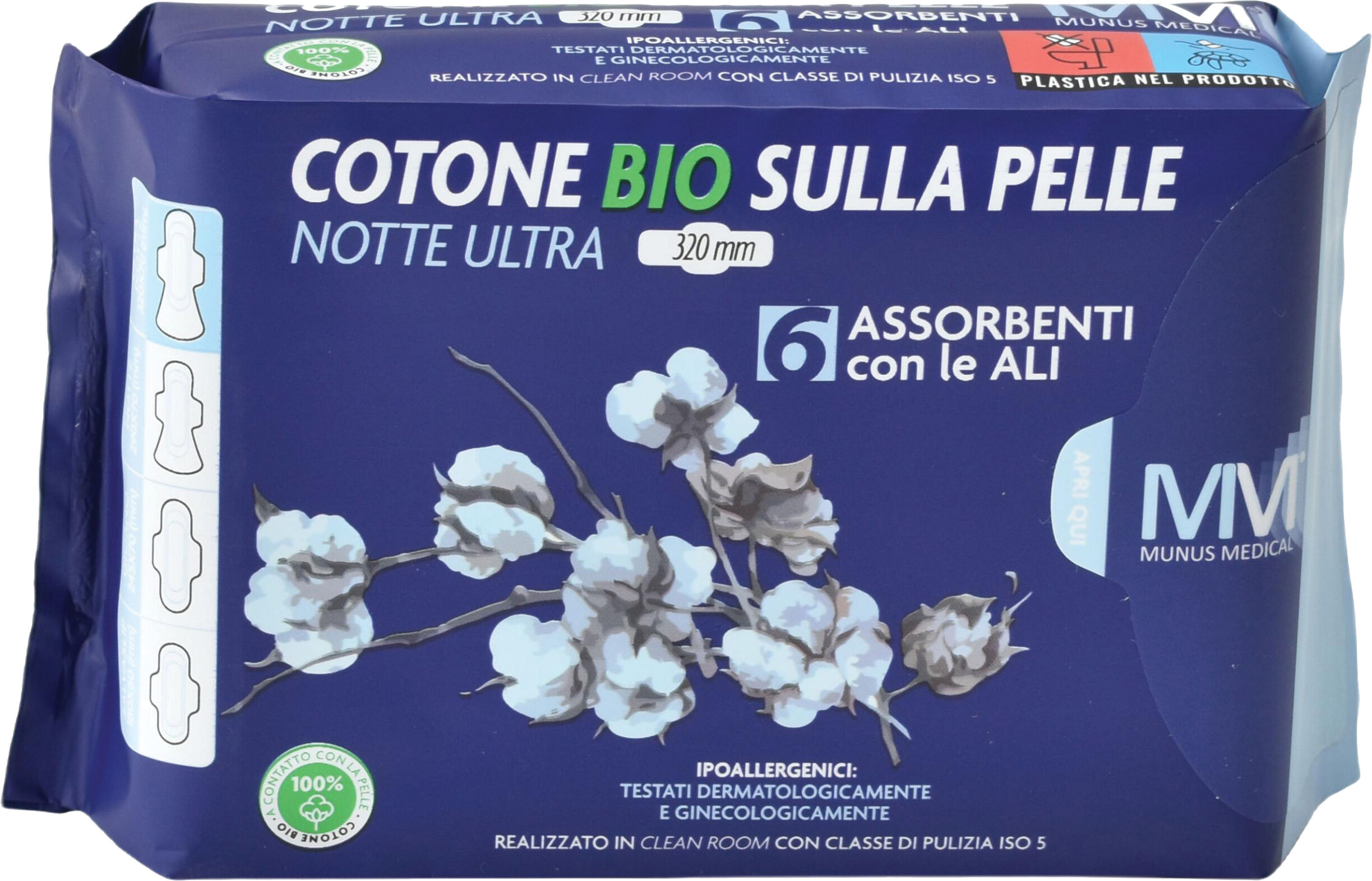 munus medical assorbente notte ultra con ali cotone bio sulla pelle 320 mm 6 pezzi