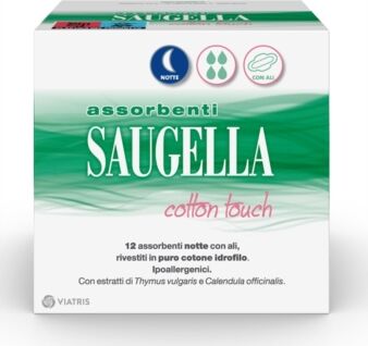 Saugella Linea Cotton Touch 12 Assorbenti Notte con Ali in Puro Cotone