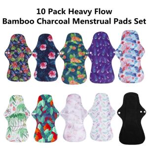 Greeneternity 10Pcs M Bamboo Charcoal Panty Liner Mama Cloth Menstrual Pads Reusable Sanitary Pads