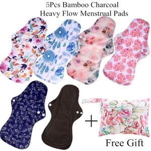 Greeneternity 6Pcs ( 5+1Set )Heavy Flow Menstrual Pads Set Resualable Bamboo Charcoal  Mum Cloth Pads Night Use