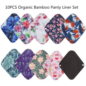 Greeneternity 10PCS Reusable Bamboo Charcoal Cloth Panty Liner,Mixed Color,Women Menstrual Sanitary Pads