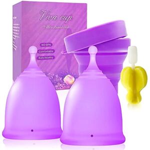 DKP Menstrual Cups Set of 2 with Silicone Foldable Sterilizing Cup-Reusable Period Cups for Regular Heavy Flow with Cleaning Brush (1 Small & 1 Large)