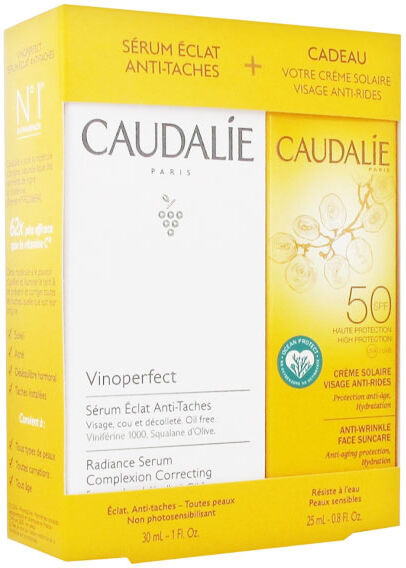 Caudalie Coffret Vinoperfect Sérum Éclat Anti-Taches 30ml + Solaire Crème Anti-Rides Visage SPF50 25ml Offert