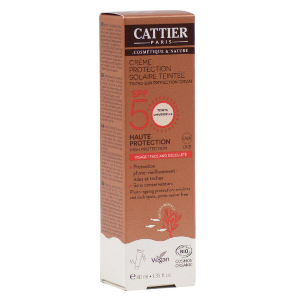 Cattier Solaire Crème Protection Teintée Visage et Décolleté SPF50 40ml