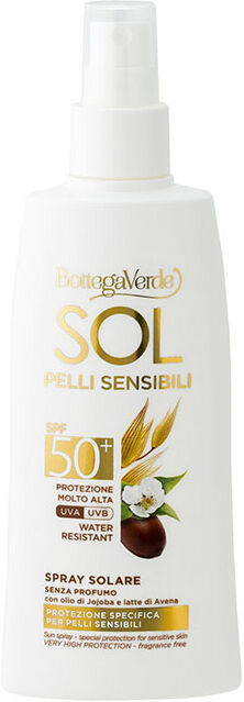 Bottega Verde SOL pieles sensibles - Leche solar - protección específica para pieles sensibles - con aceite de Jojoba y leche de Avena - protección muy alta SPF50+