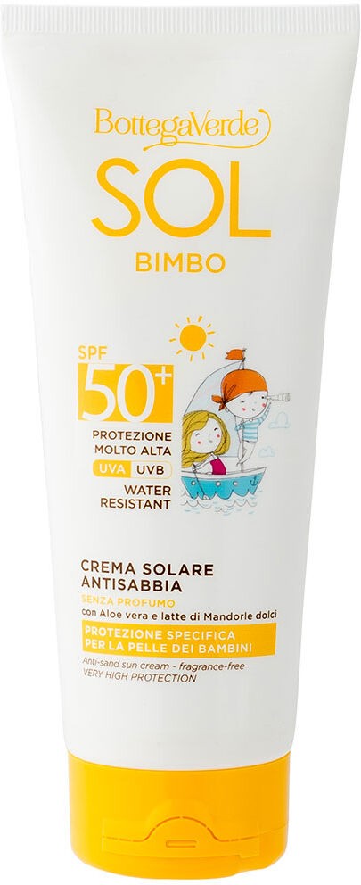 Bottega Verde Crema solar - antiarena, sin perfume - con Aloe vera y leche de Almendras dulces - protección muy alta SPF50+ (200 ml) - resistente al agua - protecci