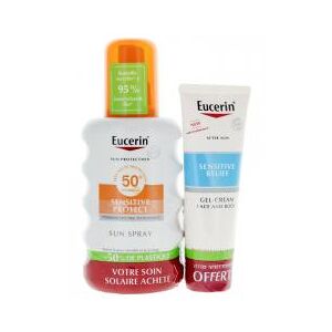 Eucerin Sun Protection Sensitive Protect Sun Spray SPF50+ 200 ml + Relief Gel-Creme Apres-Soleil 50 ml Offert - Lot 2 produits dont 1 offert