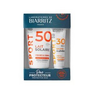 Laboratoires de Biarritz Sport Lait Solaire SPF50 Visage et Corps Bio 50 ml + Baume a Levres SPF30 Bio 15 ml - Coffret 2 produits