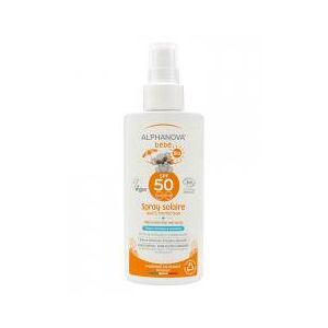 Crème Solaire Bébé Bio Hypoallergénique SPF 50 Alphanova Sun ® - Spray 125 g - Publicité