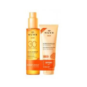 Nuxe Duo Huile Solaire Bronzante Haute Protection Spf30 Visage et Corps et Lait Fraîcheur Après-Soleil Visage et Corps 100 ml Offert - Lot 2 produits