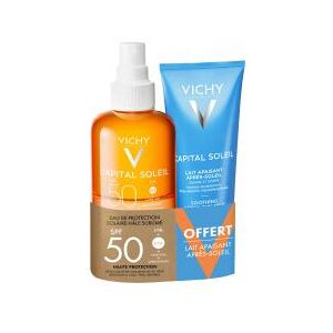 Vichy Capital Soleil Eau de Protection Solaire Hâle Sublimé SPF50 200 ml +  Lait Après-Soleil Visage Corps 100 ml Offert - Lot 2 produits dont 1 offert