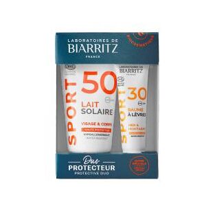 Laboratoires de Biarritz Sport Lait Solaire SPF50 Bio 50 ml + Baume Lèvres SPF30 Bio 15 ml - Coffret 2 produits - Publicité