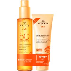 Nuxe - Duo Huile Solaire Bronzante SPF50 et Lait Fraicheur Après-Soleil offert Protecteur solaire 1 unité - Publicité