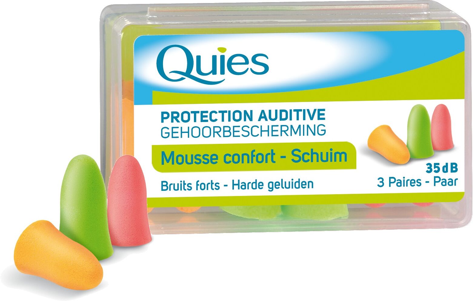 Quies Protection Auditive Mousse Confort 3 Paires Fluo