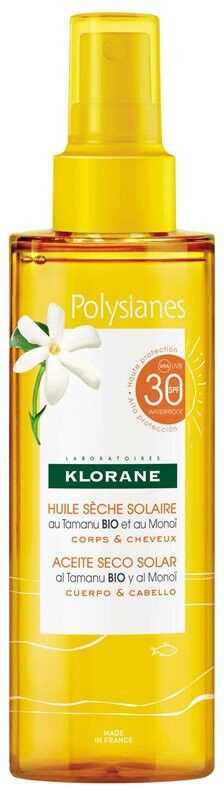 Polysianes Klorane Polysianes Huile sèche solaire au Monoï et Tamanu Bio SPF30 - 200ml